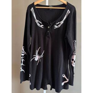 Social Collision Romper 3X Lounge Skulls Spider Henley Black Goth Y2K